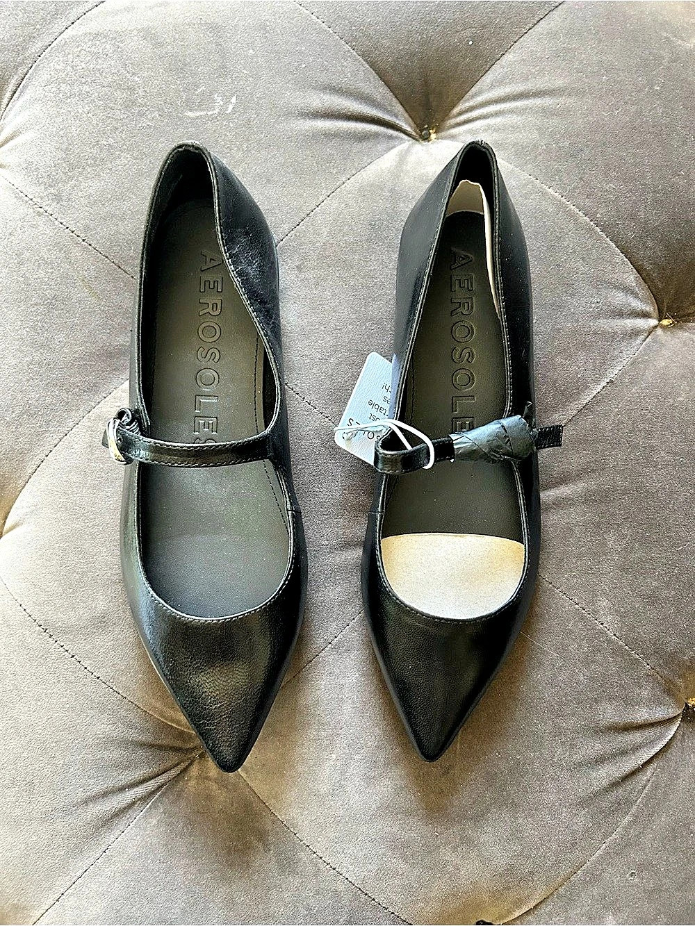 Aerosoles Pointed-Toe Mary Jane Flats in Black NWT